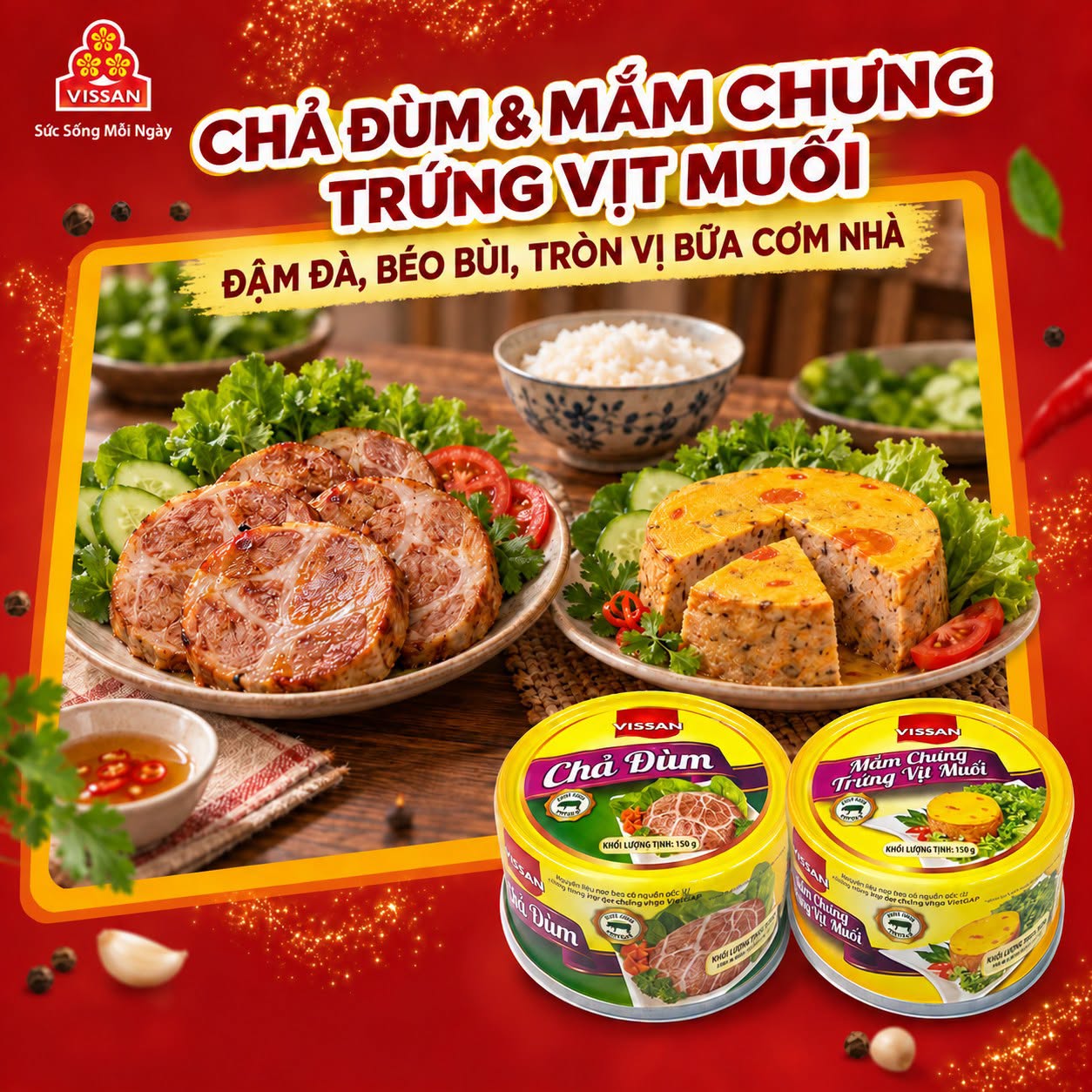 CHẢ ĐÙM ÁP CHẢO ĂN KÈM MẮM CHƯNG TRỨNG VỊT MUỐI